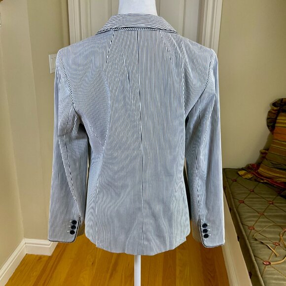 Talbots Blazer Pinstripe Cotton Gray White (8) - Picture 4 of 10